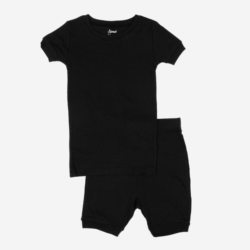 Leveret Kids Two Piece Cotton Short Pajamas Solid Black 8